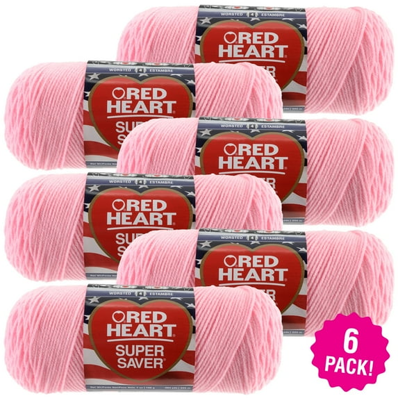 Red Heart Super Saver Yarn - Petal Pink, Multipack of 6