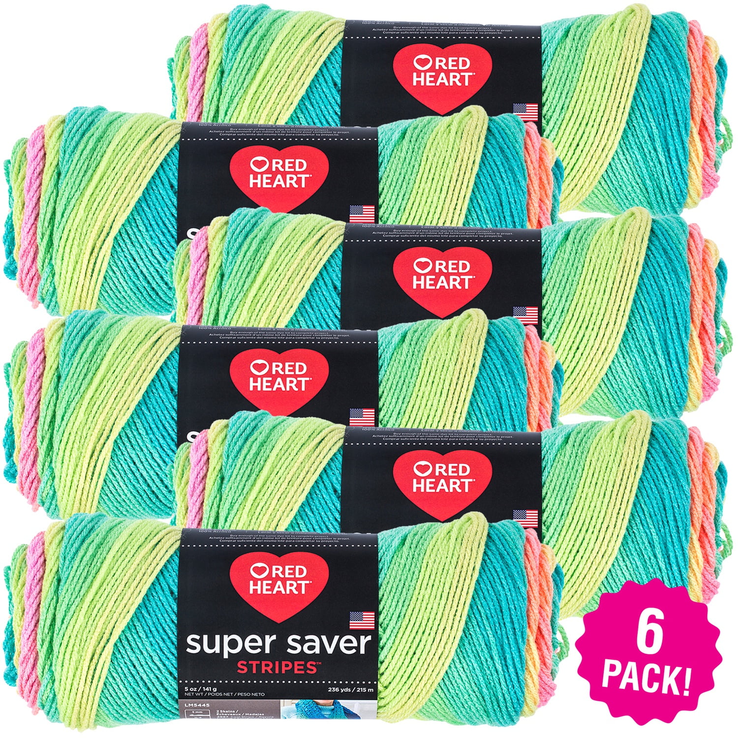 Red Heart Super Saver Yarn - Retro Stripe, Multipack of 6