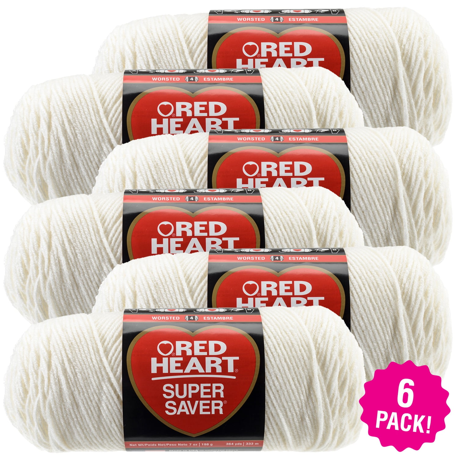 Multipack of 6 - Red Heart Super Saver Yarn-White