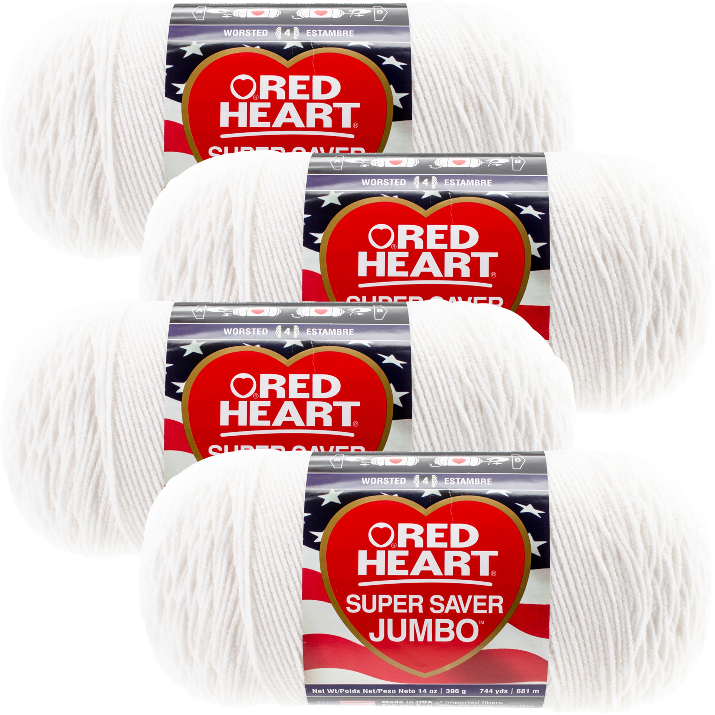 Red Heart Super Saver Yarn-White, Multipack Of 4