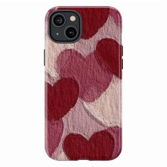 Red Heart Textured Phone Case for iPhone 11 12 13 14 15 16 – Romantic Love Aesthetic Cover, Cute Valentine's Day Gift for Her