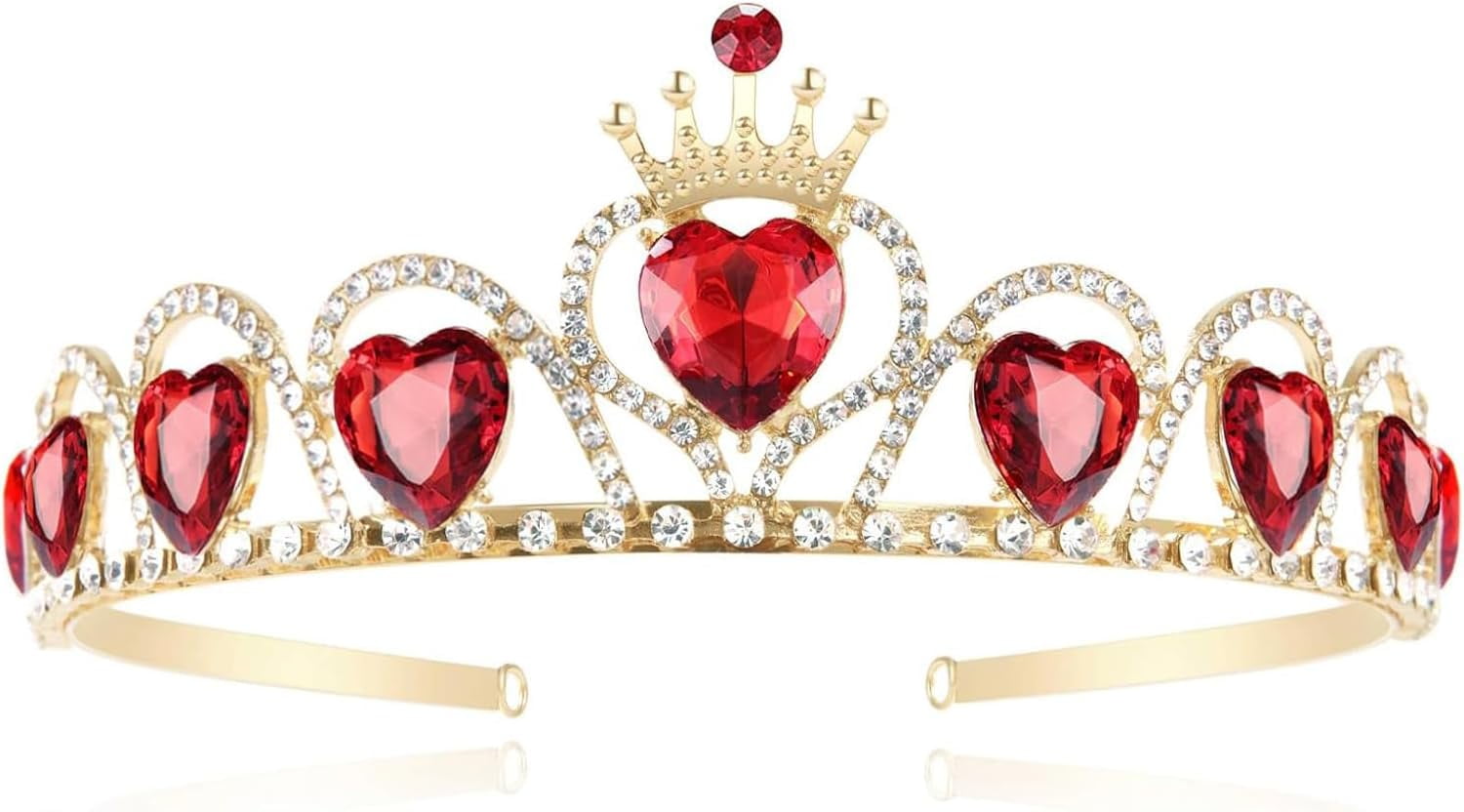 Queen of Heart Tiara, Red Heart Crown, Fairy Headband, Quinceanera Headpiece Red Heart Rhinestone Crown: Valentine main image 2