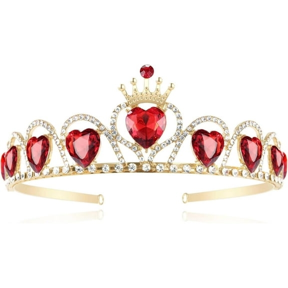 Red Heart Tiara Descendants Costume Headdress, Cute Girl Cosplay Crown Headpiece,Gold Crown For Girls Teens Halloween Parties Hair Accessories