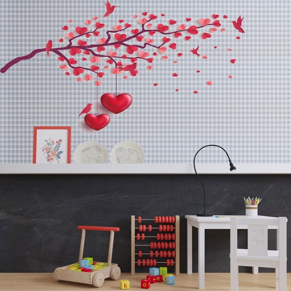 Red Heart Tree and Bird Stickers, Hearts-Shape Valentine's Day Window Clings for Valentine's Decoration Wedding Party Birthday Party Supplies Heart for Kids Home School Office Classroom