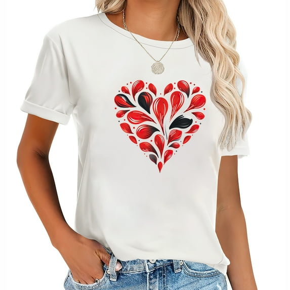 Red Heart Trendy Graphic Tee for Women - Comfortable Short Sleeve Shirt with Print National Dance Day Gifts