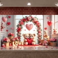 thumbnail image 1 of Red Heart Valentine's Day Banner Pink Flower Dance Party Display Balloon Decor Cupcake Design Romantic Backdrop for Valentine's Day Party Dance Event Romantic Celebration, 1 of 9