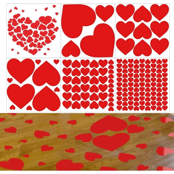 Red Heart Wall Decal Valentines Day Heart Floor Decals Stickers for Valentine's Day, Wedding, Anniversary Party Decorations