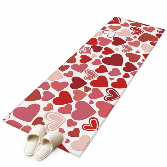 Red Heart Washable Area Rug 2 x 6 ft Valentine's Day, Soft Non Slip Rugs Stain Repellent Indoor Felt Carpet for Living Dining Room Bedroom Home Office