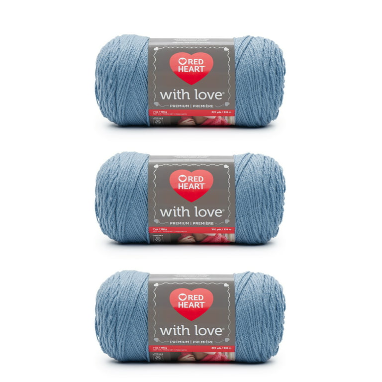 Red Heart With Love Bluebell Yarn - 3 Pack of 198g/7oz - Acrylic - 4 Medium  (Worsted) - 370 Yards - Knitting/Crochet 
