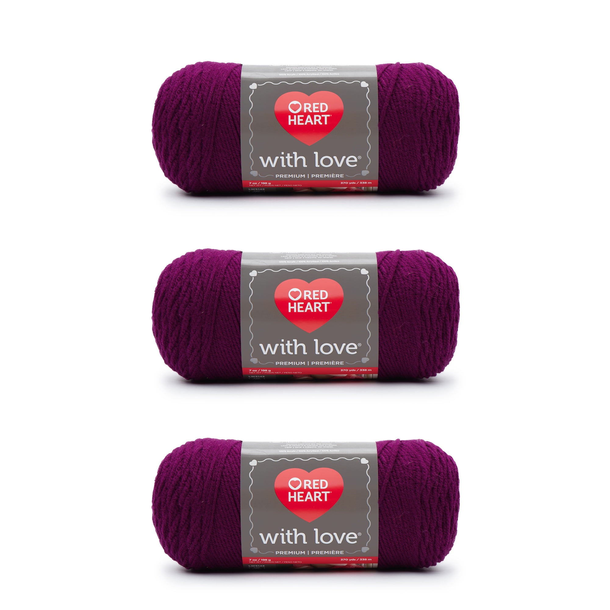 Red Heart With Love Boysenberry Yarn 3 Pack of 198g/7oz Acrylic 4