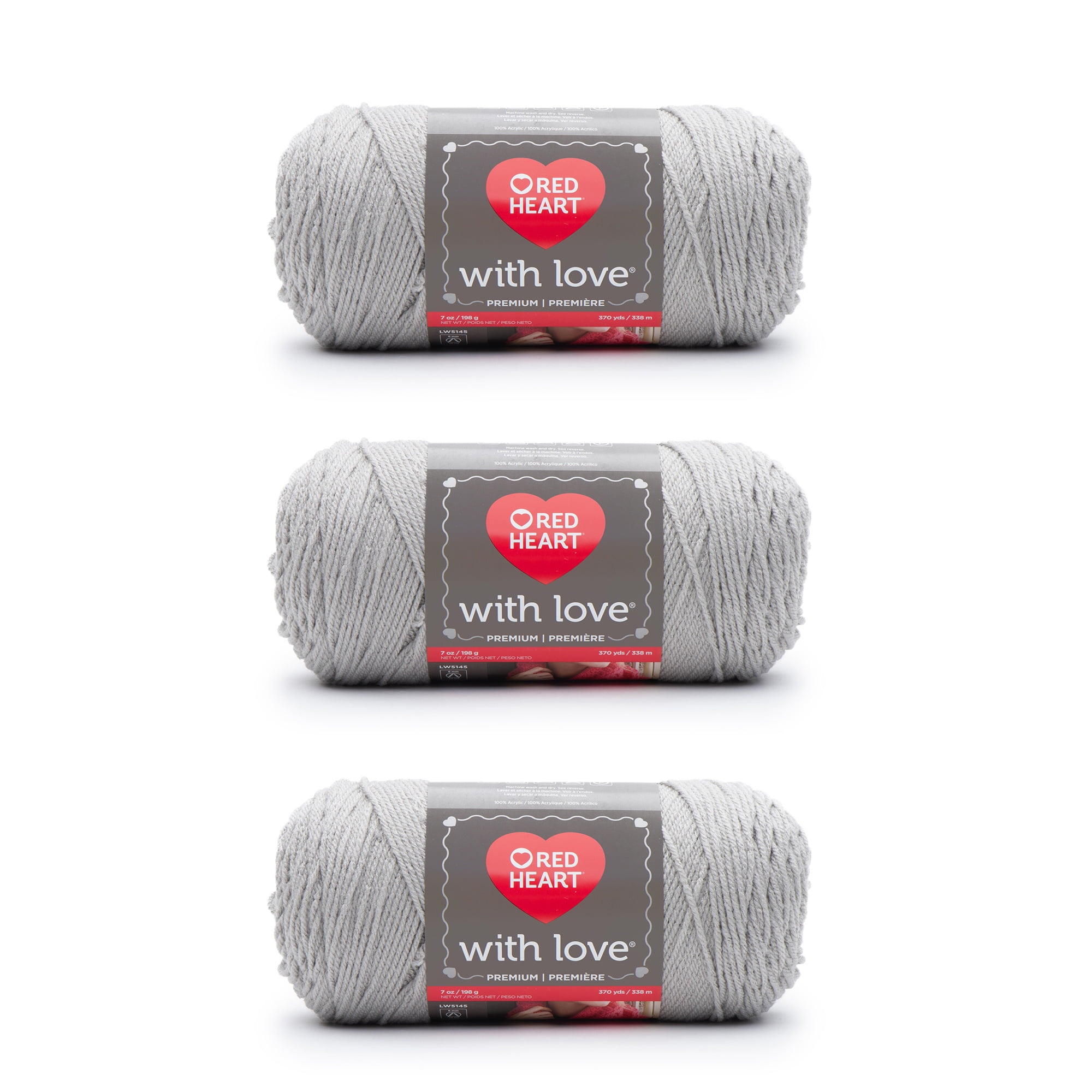 Red Heart With Love Light Gray Yarn - 3 Pack of 198g/7oz - Acrylic - 4 Medium (Worsted) - 370 Yards - Knitting/Crochet