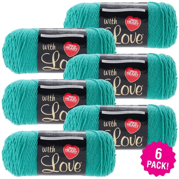 Red Heart With Love Yarn - Iced Aqua, Multipack of 6