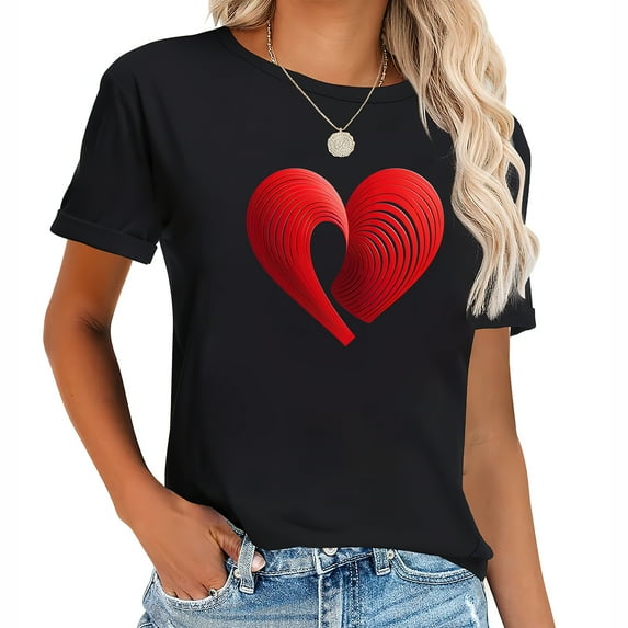 Red Heart Women's Retro Graphic T-shirt: Perfect Gift for the Party Queen Black