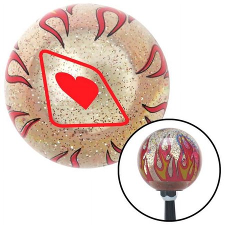 Red Heart on a Card Clear Flame Metal Flake Shift Knob with M16 x 1.5 Insert Auto Brody