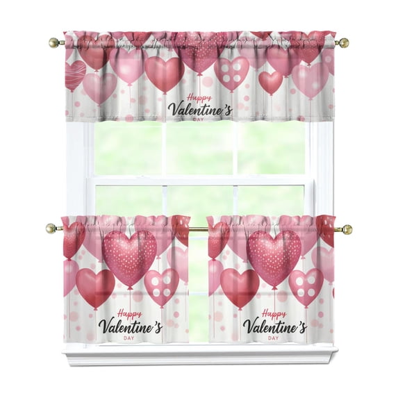Red Heart-shaped Balloon4.4 Kitchen Curtains and Valances Set - 3 Piece Kitchen Curtains Sets with Valance for Windows Rod Pocket Machine Washable Kitchen Decor Decorations (54"x18"+2x27.5"x24")