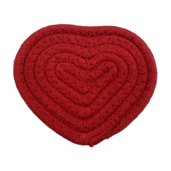 Red Heart-shaped Coasters Hand Woven Rope Pot Mats, Heat Resistant Trivet for Hot Pots and Cups, Heat Insulating Table Protector for Dining Table Kitchen Countertop Protection
