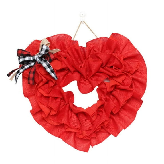 Red Heart-shaped Valentine's Day Wreath Door Wall Hanging Decor for Creative Party Prop Artificial Flower Garland for Ho