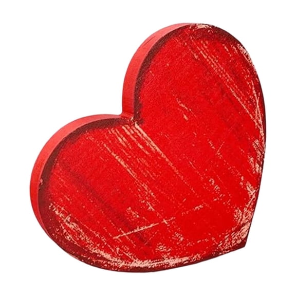 Red Heart-shaped Wooden Table Decoration for Valentine's Day, Handmade Desktop Ornament for Farmhouse Layered Tray Centerpiece