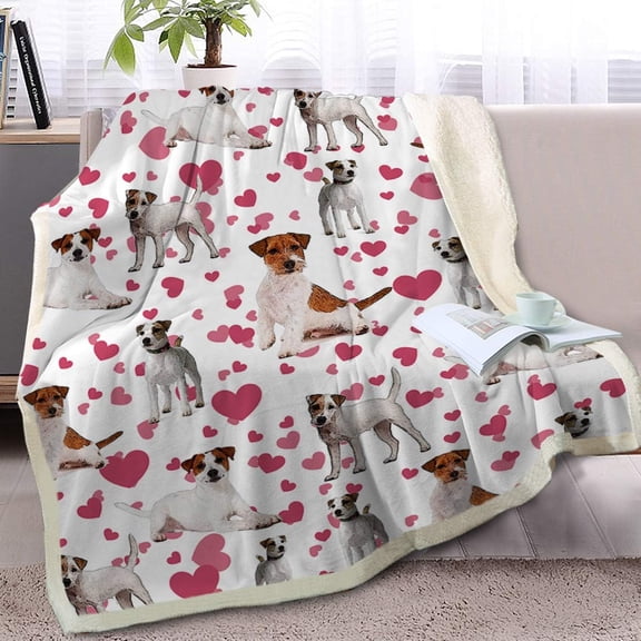 Red Hearts Dog Cat Print Plush Blanket Cute Puppy for Kids Adults 3D Animal Print Plush Blanket Gift for Pet Lovers (Jack Russell Terrier,Throw, 50 x 60 Inches)