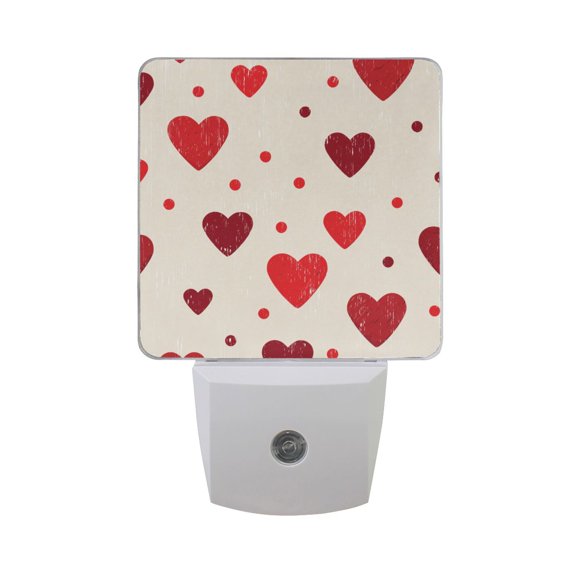 Red Hearts Dots Retro Style Valentine LED Night Light Sensor Lamp Plug-in Adjustable Brightness 2 Pack