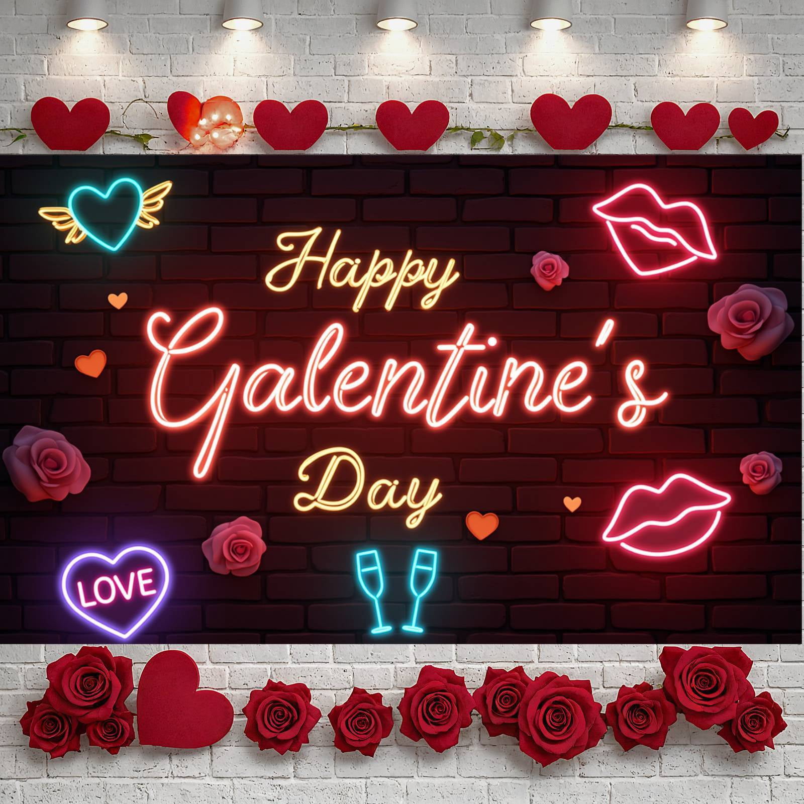 Red Hearts Galentine Banner Gold Stars BFF Display Lipstick Design Gift ...