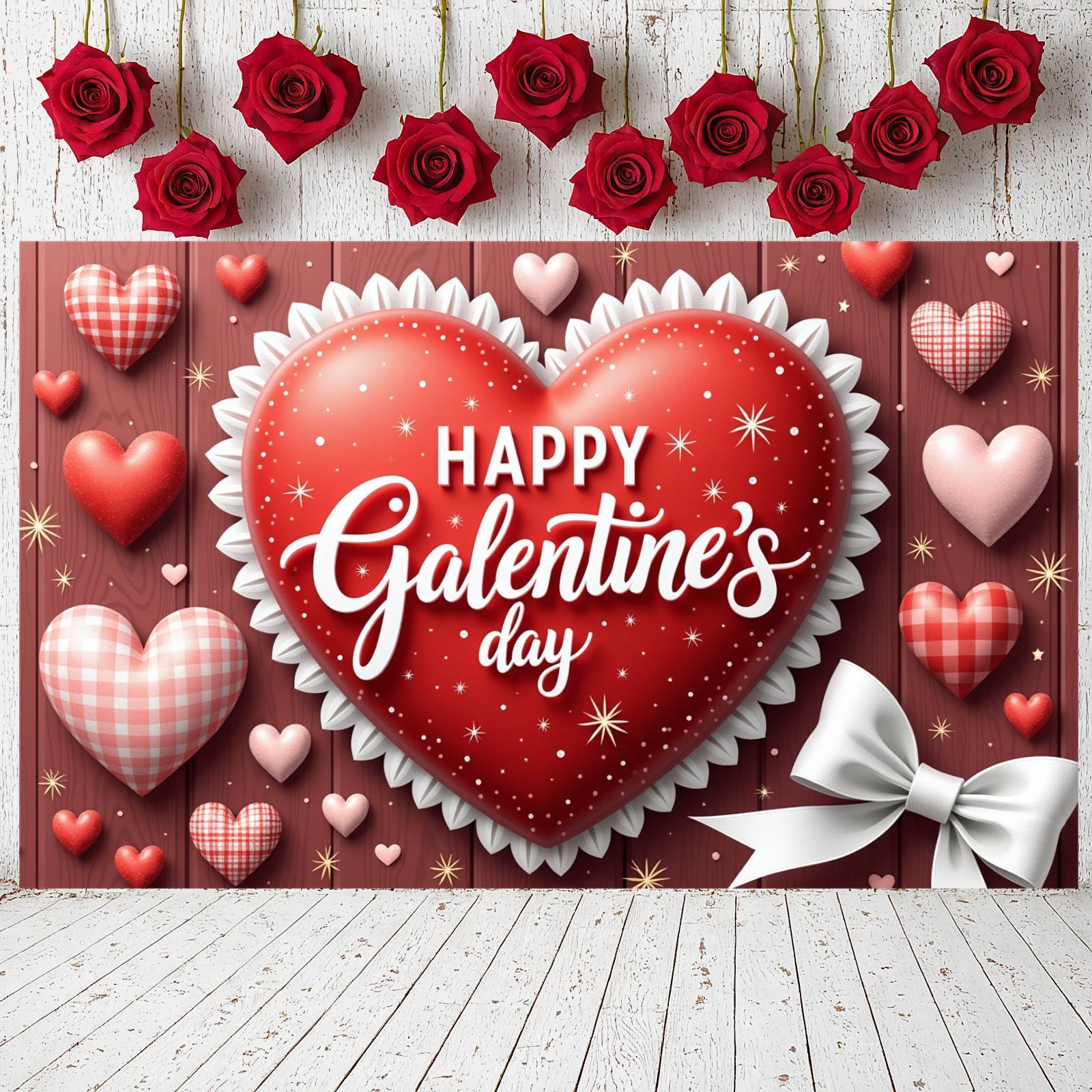 Red Hearts Galentine Banner Gold Stars BFF Display Lipstick Design Gift ...