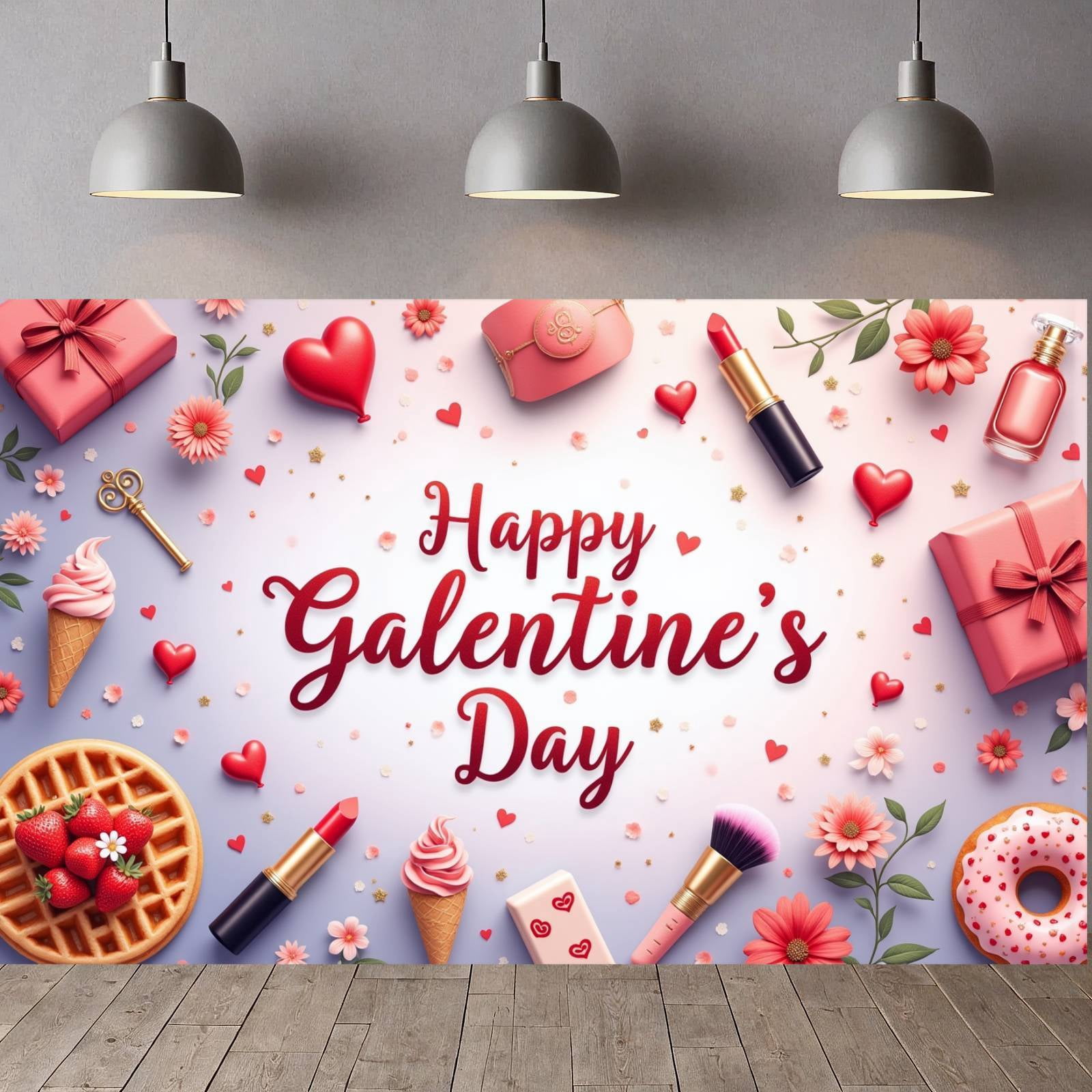 Red Hearts Galentine Banner Gold Stars BFF Display Lipstick Design Gift ...
