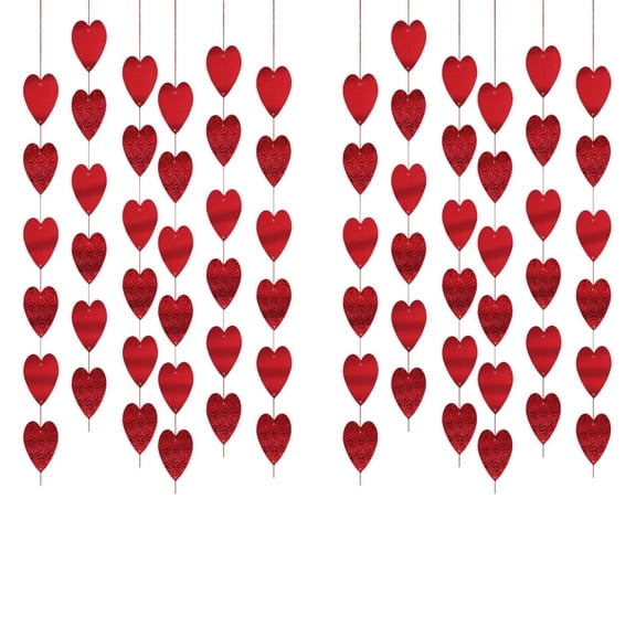 Red Hearts Garland 78.74 Inch, Valentines Red Heart Hanging String Garland for Wedding Anniversary Birthday Party Decor, Sparkling Love Streamer for Home and Event Decorations