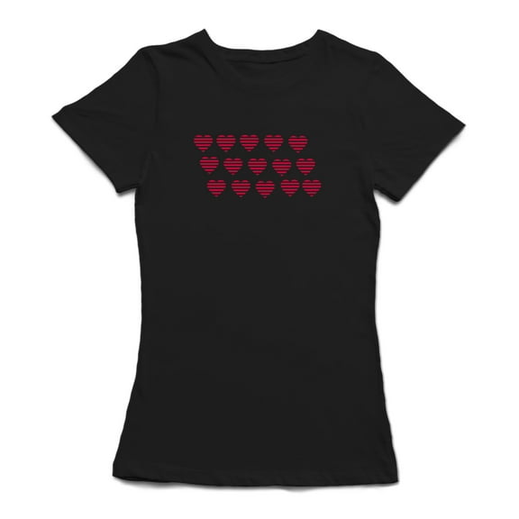 Red Hearts Lives Pattern Graphic Women Black T-Shirt, Female Medium
