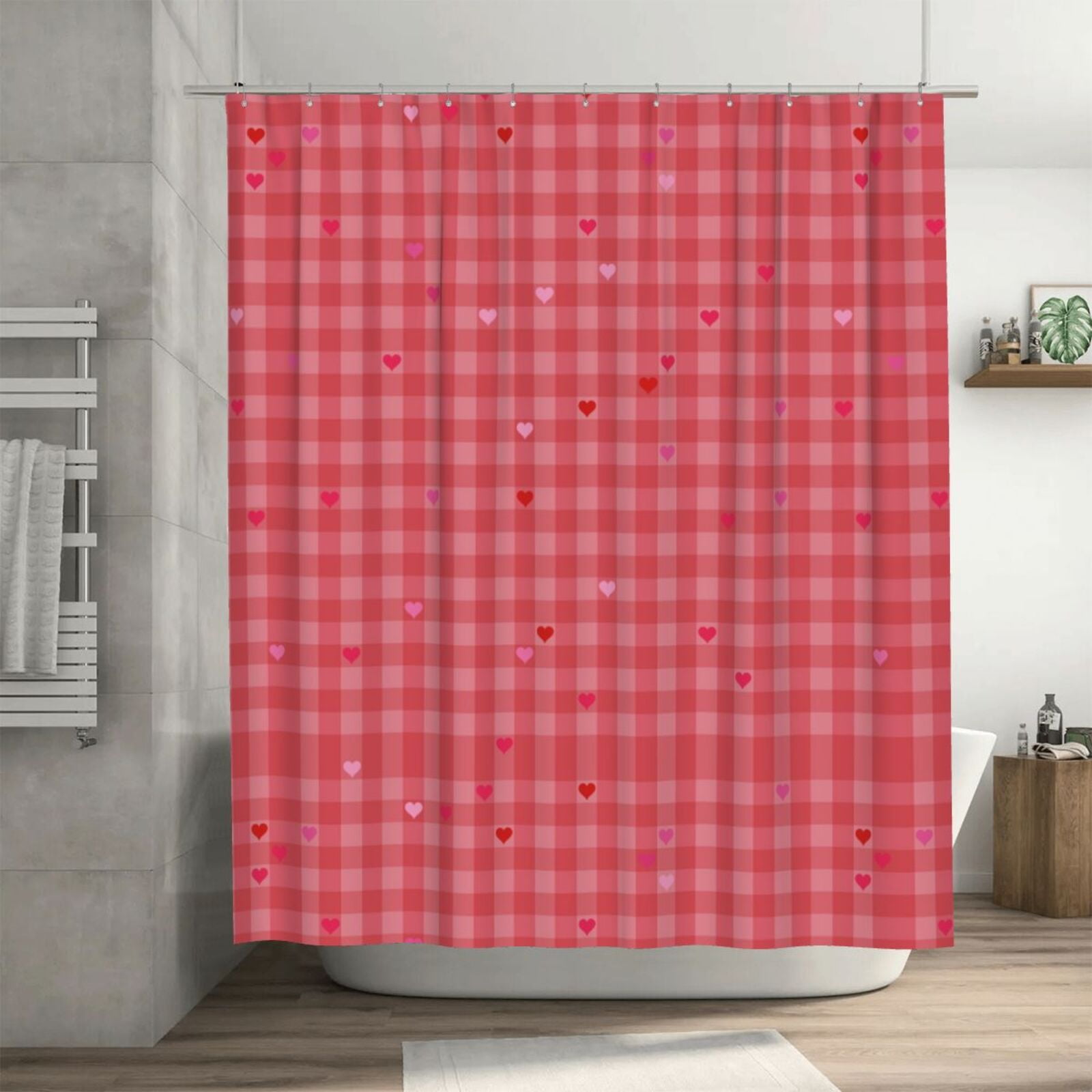 Cherry Heart Dot Pattern Print Bathroom Shower Curtain