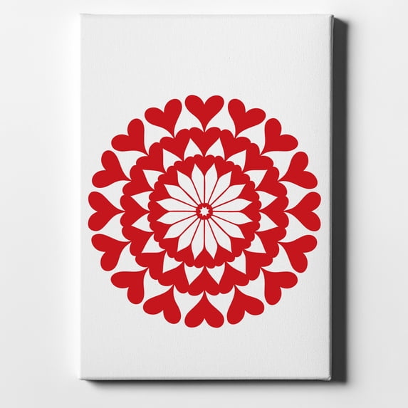 DistinctInk 8X10 Canvas Wall Art - Red Hearts Mandala - 5/8 inch Gallery Wrapped, White Edge