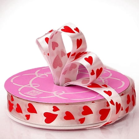 Red Hearts On White Satin Ribbon - 5/8in. Width x 25 Yards (4968201)