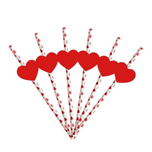 Red Hearts Paper Straw, 24 PCS Love Valentine’s Day Cake Pop Sticks for Weddings, Birthdays, Anniversaries, Holiday Celebrations, Party Decor - Disposable Drinking Straws, Galentines Day Decorations