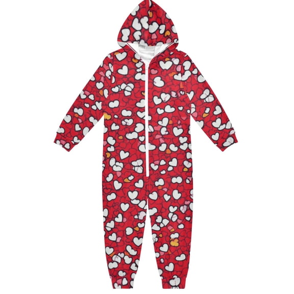 Red Hearts Pattern One Piece Pajamas Soft Jumpsuit Cozy Sleep and Play Romper Zipper and Pockets 4T