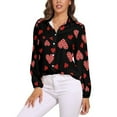 thumbnail image 1 of Red Hearts Pattern on Dark Background Long Sleeve Blouse Woman Streetwear Casual Shirts Summer Oversize Woman Streetwear Clothing Birthday Present, 1 of 7