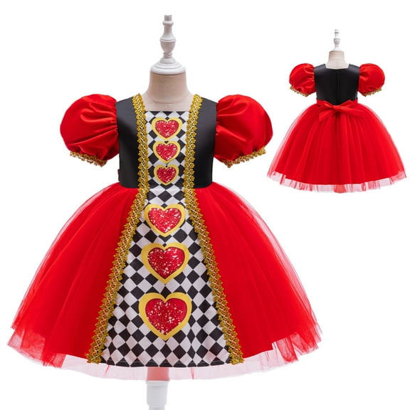 Red Hearts Queen Costume for Girls Halloween Christmas Cosplay Dress Up, 5-6Y