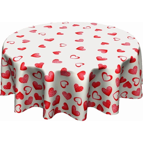 Red Hearts Round Tablecloth 60 Inch,Love Romantic Wedding Anniversary Holiday Washable Polyester Table Cover for Dinner Restaurants Kitchen Party Events Tabletop Decoration