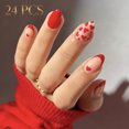 thumbnail image 1 of Red Hearts Valentine's Day French Tip Press-On Nails, Almond,multicolor,Medium Length, 24 Count,C, 1 of 8