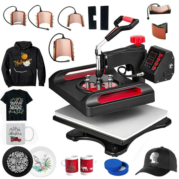 Red Heat Press Machine 8 in 1, 12 x 15 Inches Sublimation Transfer Printer, Digital Precise LCD Control Printing, 360 Swing Away Vinyl Transfer Printer for T-Shirts, Canvas Bag, Pillow, Banner