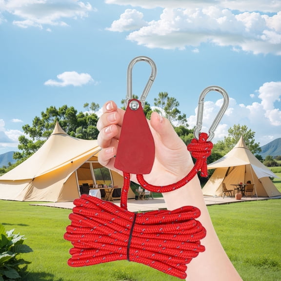 Red Heavy-Duty Pulley Rope Hanging Rack for Outdoor Tents Canopies and Tarps, Aluminum Alloy and Nylon, 1pc