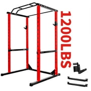 Red Heavy-Duty Steel Squat Rack Adjustable Multifunctional Power Cage for Home Garage Gym Fitness Training