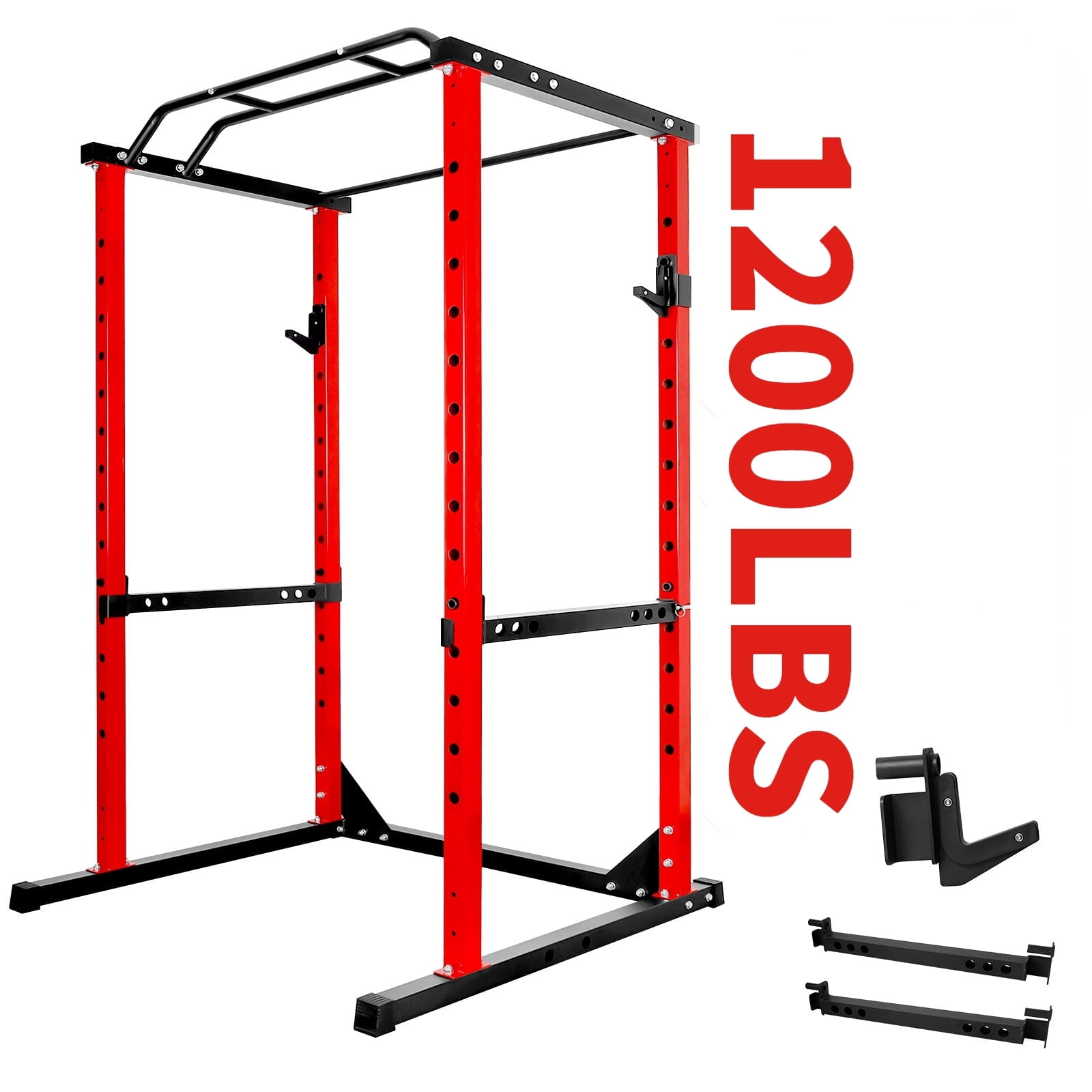 Red Heavy-Duty Steel Squat Rack Adjustable Multifunctional Power Cage for Home Garage Gym Fitness Training