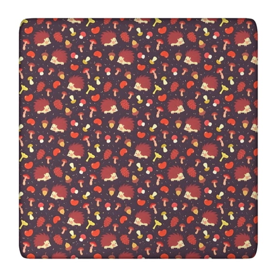 Red Hedgehog and Mushroom Square Fitted Tablecloth with Elastic Edge,Square Table Cover,Washable Elastic Table Cover for Home Kitchen Party Decor 36"x36"