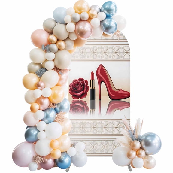 Red Heeled Shoes Arch Backdrop Cover 4 FT Roses Lipstick Sexy Modern Style Stretchy Elastic Arch Stand Covers Spandex Arched Background Birthday Wedding Party Decoration (No Stand)