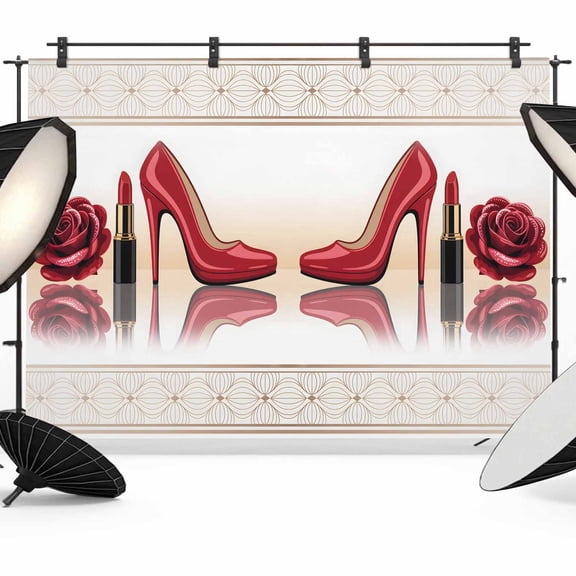 Red Heeled Shoes Photography Backdrop 7x5FT, Roses Lipstick Sexy Modern Style Photo Backdrops, Background for Photography Studio Photo Studio Background, Back Drop for Photoshoot