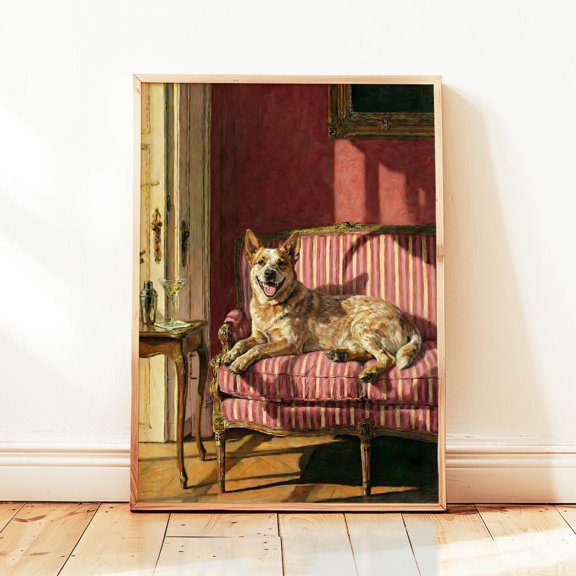 Red Heeler Martini Bar Cart Dog Wall Art Home Decor