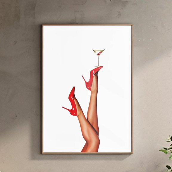 Red Heels Martini Glam Poster, Unframed Paper Poster 8x10in