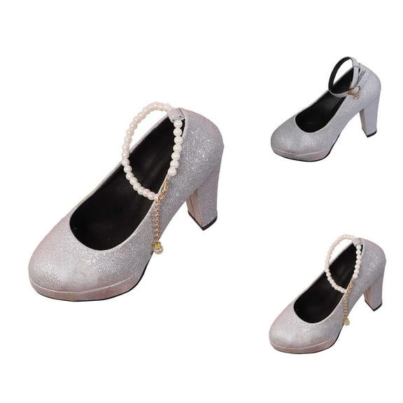 Red Heels for Women Pearl Embellished Block Heel Pumps - Closed Toe Single Strap Suede Elegant Design, Vintage Classic Comfortable Dress Shoes For Wedding Banquet & Office Commute