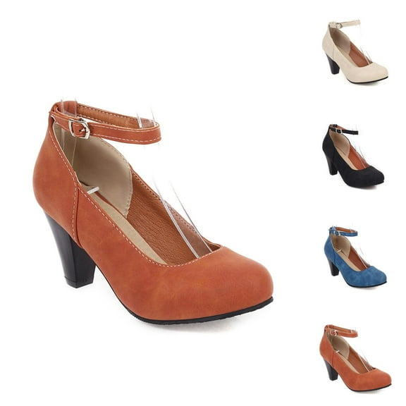 Red Heels for Women Mary Jane Square Toe High Heel Flats - Retro French Leather Design, Single Strap Fashionable Look, Elegant Versatile Dress Shoes