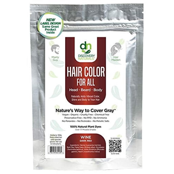 Red Henna Hair Color For All Kit | 100% All Natural Hair Dye & Beard Dye Powder (Wine Dark Red) Organic, Herbal & Vegan Chemical & Cruelty Free Permanent Gray Coverage & Tinting